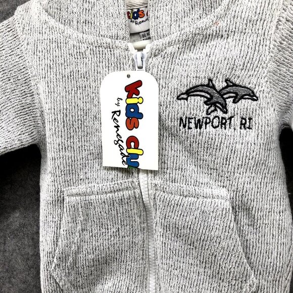 NWT Vintage Baby 12-18M Newport, RI Dolphin Hoodie Sweatshirt Zip Up Gray - Picture 3 of 7